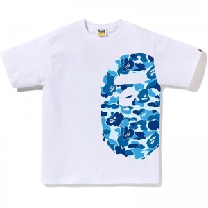 Men Bape Abc Camo Side Big Ape Head Tee T Shirts White Blue USA | QG7308038