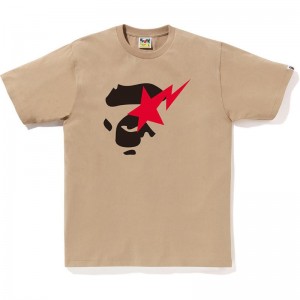 Men Bape Ape Face Sta Tee T Shirts Beige USA | RL6905595