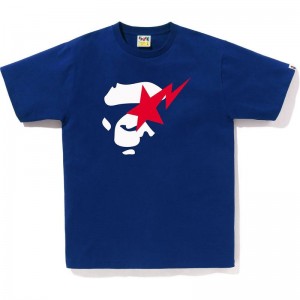 Men Bape Ape Face Sta Tee T Shirts Blue USA | SN6584754