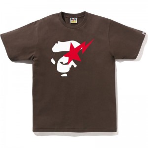 Men Bape Ape Face Sta Tee T Shirts Brown USA | MJ2612762