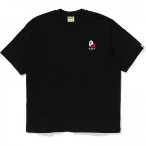 Men Bape Ape Head 2 Point Relaxed Fit Tee T Shirts Black USA | LJ2519559