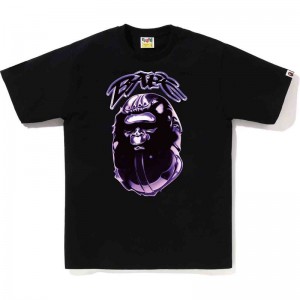 Men Bape Ape Head Graffiti Tee T Shirts Black USA | QG8104614