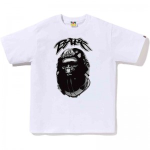 Men Bape Ape Head Graffiti Tee T Shirts White USA | OF4648368