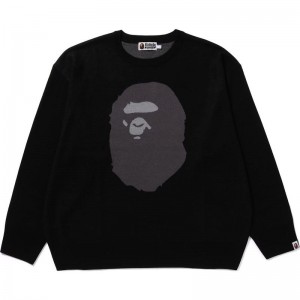 Men Bape Ape Head Jacquard Knit Sweater Knitwear Black USA | WU9025705