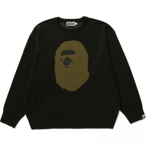 Men Bape Ape Head Jacquard Knit Sweater Knitwear Grey USA | MC9819589