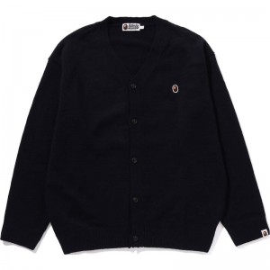 Men Bape Ape Head One Point Cardigan Knitwear Navy USA | HT2199919