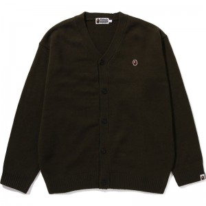 Men Bape Ape Head One Point Cardigan Knitwear Olivedrab USA | KV6454144