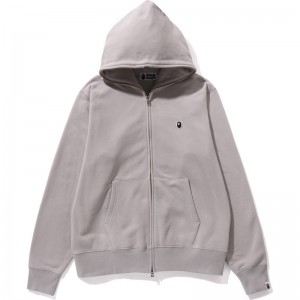 Men Bape Ape Head One Point Full Zip Hoodie Hoodie Grey USA | IU8513853