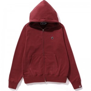 Men Bape Ape Head One Point Full Zip Hoodie Hoodie Red USA | MJ8669269