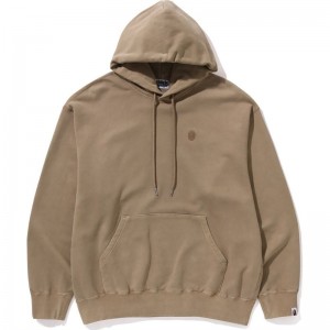 Men Bape Ape Head One Point Garment Dye Pullover Hoodie Hoodie Beige USA | IQ2107817