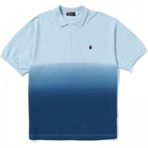 Men Bape Ape Head One Point Gradation Relaxed Fit Polo T Shirts Blue USA | QR3215025