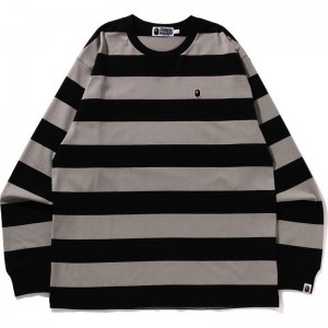Men Bape Ape Head One Point Hoop L/S Tee Relaxed Fit T Shirts Black USA | UM5909399