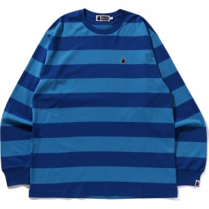 Men Bape Ape Head One Point Hoop L/S Tee Relaxed Fit T Shirts Blue USA | CB0924994