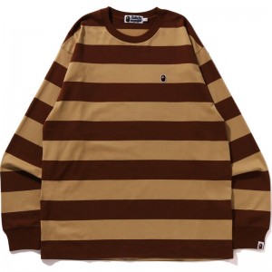 Men Bape Ape Head One Point Hoop L/S Tee Relaxed Fit T Shirts Brown USA | QY1104714