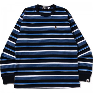 Men Bape Ape Head One Point Hoop L/S Tee Relaxed Fit T Shirts Navy USA | WE7072302