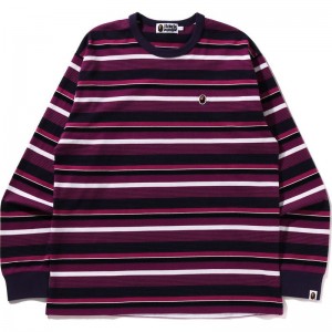 Men Bape Ape Head One Point Hoop L/S Tee Relaxed Fit T Shirts Purple USA | FK3024904