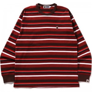 Men Bape Ape Head One Point Hoop L/S Tee Relaxed Fit T Shirts Red USA | JA4880280