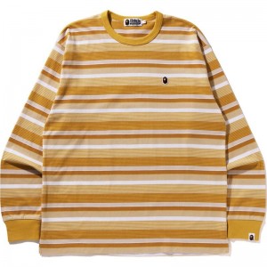 Men Bape Ape Head One Point Hoop L/S Tee Relaxed Fit T Shirts Yellow USA | FT4791371