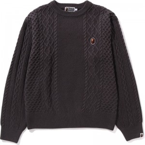 Men Bape Ape Head One Point Knit Sweater Knitwear Grey USA | CL6248828