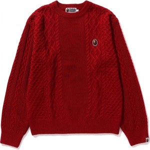 Men Bape Ape Head One Point Knit Sweater Knitwear Red USA | RC0839289