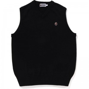 Men Bape Ape Head One Point Knit Vest Knitwear Black USA | BQ0026806