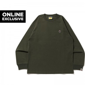 Men Bape Ape Head One Point L/S Tee Bapec T Shirts Beige USA | UX6947197