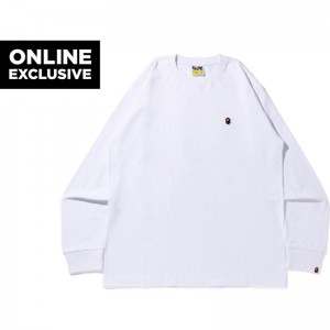 Men Bape Ape Head One Point L/S Tee Bapec T Shirts White USA | ZH4998498