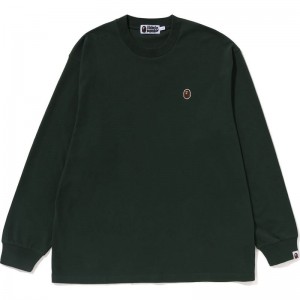 Men Bape Ape Head One Point L/S Tee T Shirts Green USA | YY8642462