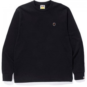 Men Bape Ape Head One Point L/S Tee T Shirts Black USA | OM2861881