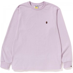 Men Bape Ape Head One Point L/S Tee T Shirts Purple USA | JU7538058