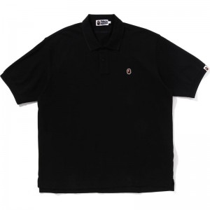 Men Bape Ape Head One Point Polo T Shirts Black USA | JK6954094