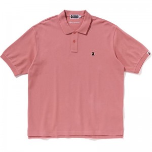 Men Bape Ape Head One Point Polo T Shirts Pink USA | SR3743173