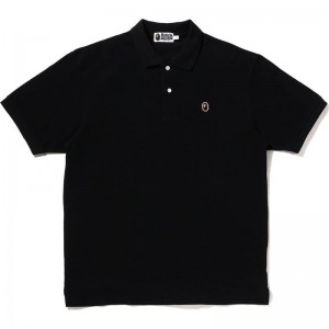 Men Bape Ape Head One Point Relaxed Fit Polo T Shirts Black USA | VN8370930