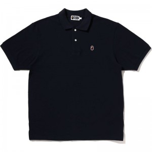 Men Bape Ape Head One Point Relaxed Fit Polo T Shirts Navy USA | LD6867487