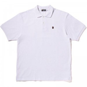Men Bape Ape Head One Point Relaxed Fit Polo T Shirts White USA | NB9143713