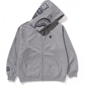 Men Bape Ape Head One Point Shark Zip Hoodie Hoodie Grey USA | FA2502052