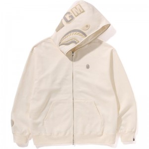 Men Bape Ape Head One Point Shark Zip Hoodie Hoodie White USA | MZ9286826