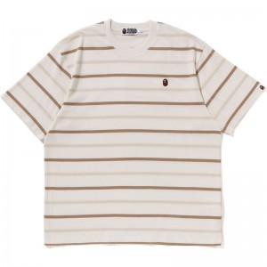 Men Bape Ape Head One Point Stripe Tee Cut And Sewn White USA | TG6575755