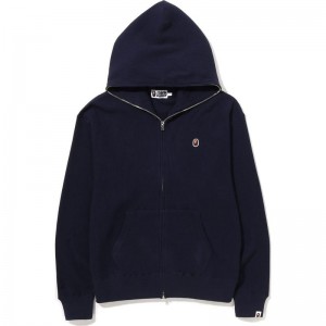 Men Bape Ape Head One Point Thermal Relaxed Fit Full Zip Hoodie Hoodie Navy USA | EF0158618