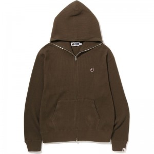 Men Bape Ape Head One Point Thermal Relaxed Fit Full Zip Hoodie Hoodie Olivedrab USA | CL8476346
