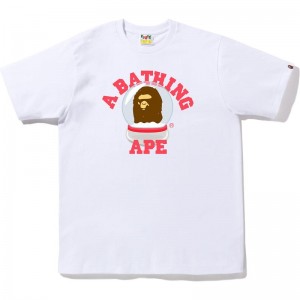 Men Bape Ape Head Snow Globe College Tee T Shirts White USA | XR3399439