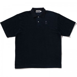 Men Bape Ape Head Towelling Polo T Shirts Navy USA | WG1856586