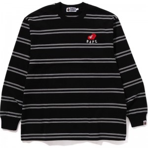 Men Bape Ape Heart Hoop L/S Tee T Shirts Black USA | VC1826586