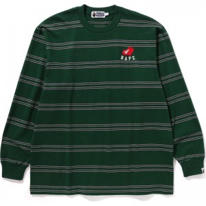 Men Bape Ape Heart Hoop L/S Tee T Shirts Green USA | NM3113413