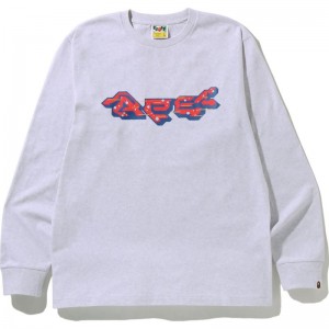 Men Bape Ape Logo L/S Tee T Shirts Grey USA | FF3808788