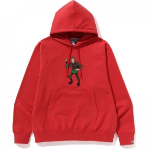 Men Bape Ape Relaxed Fit Pullover Hoodie Hoodie Red USA | ZE1065005