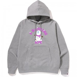 Men Bape Ape Snowman College Pullover Hoodie Hoodie Grey USA | EV3626266