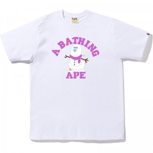 Men Bape Ape Snowman College Tee T Shirts White USA | AD4855085