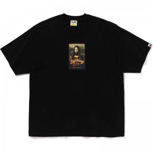 Men Bape Art Print Relaxed Fit Tee T Shirts Black USA | EU9065105