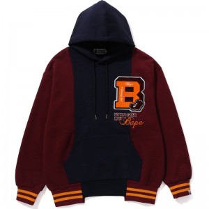 Men Bape Badges Color Blocking Pullover Hoodie Hoodie Navy USA | QE6815285